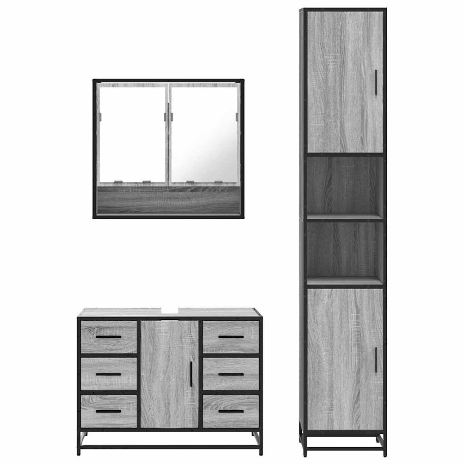 Set de muebles de baño 3 pzas madera contrachapada gris