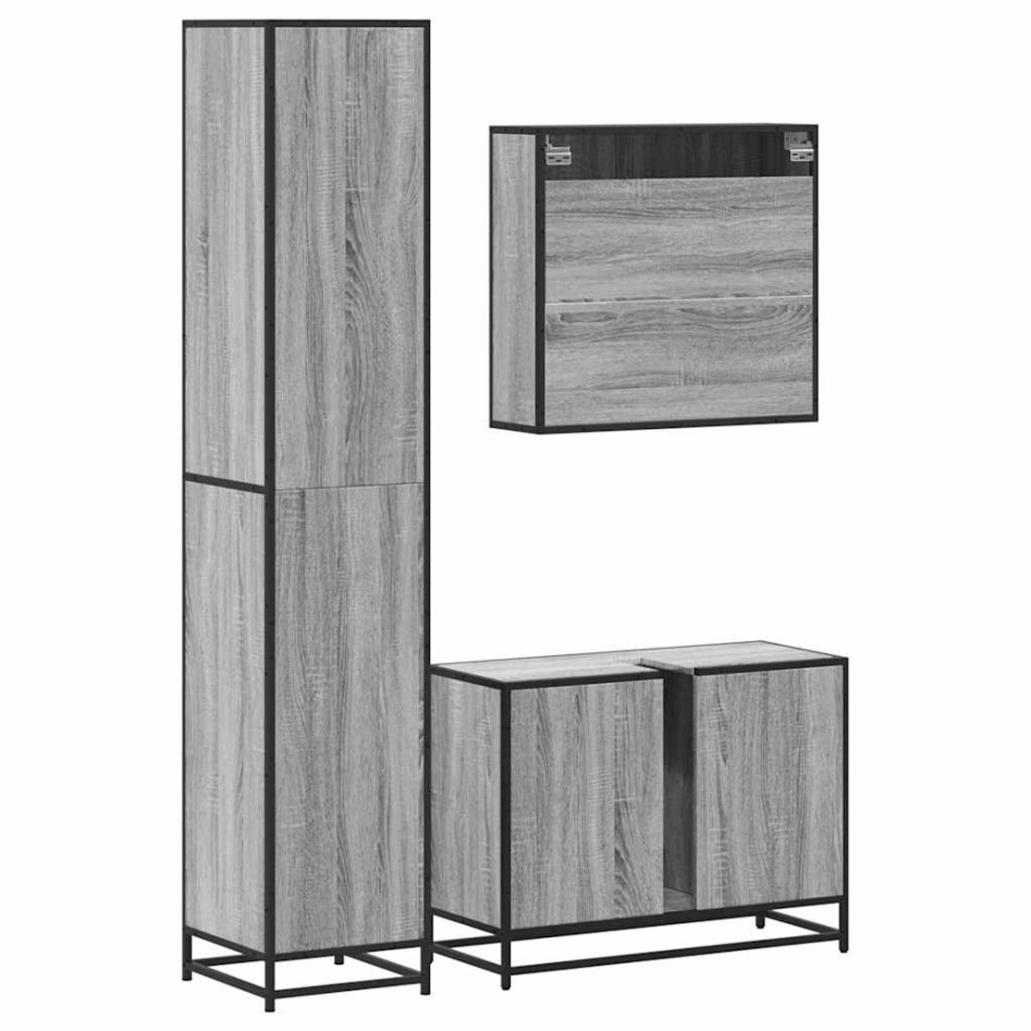 Set de muebles de baño 3 pzas madera contrachapada gris