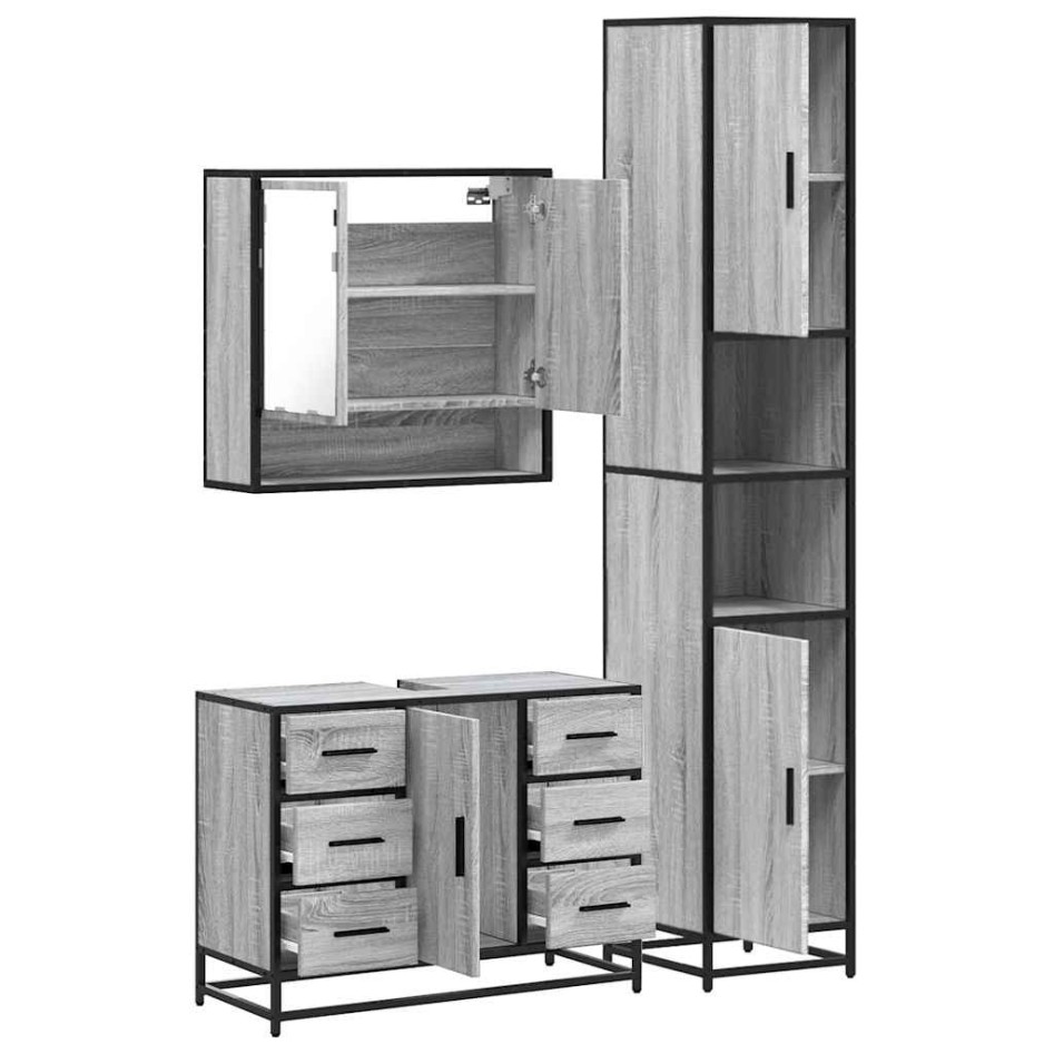 Set de muebles de baño 3 pzas madera contrachapada gris