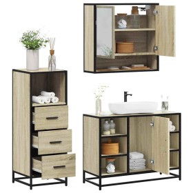 Set de muebles de baño 3 pzas madera contrachapada roble