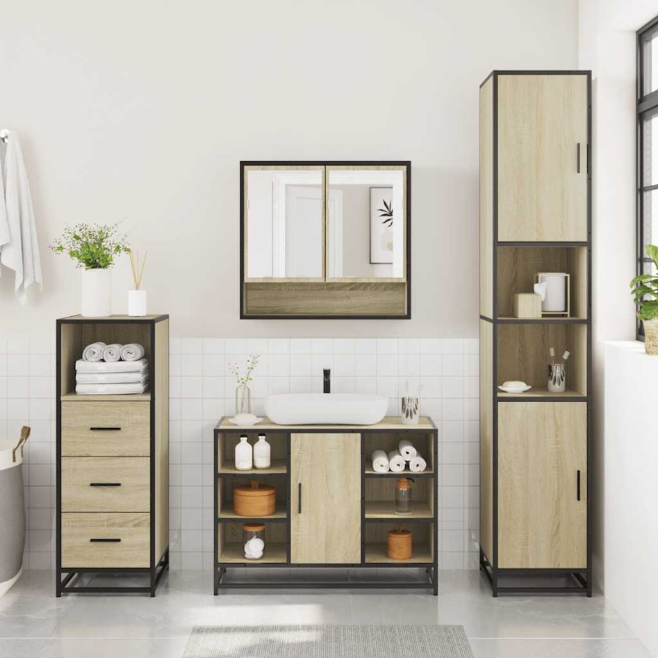 Set de muebles de baño 3 pzas madera contrachapada roble