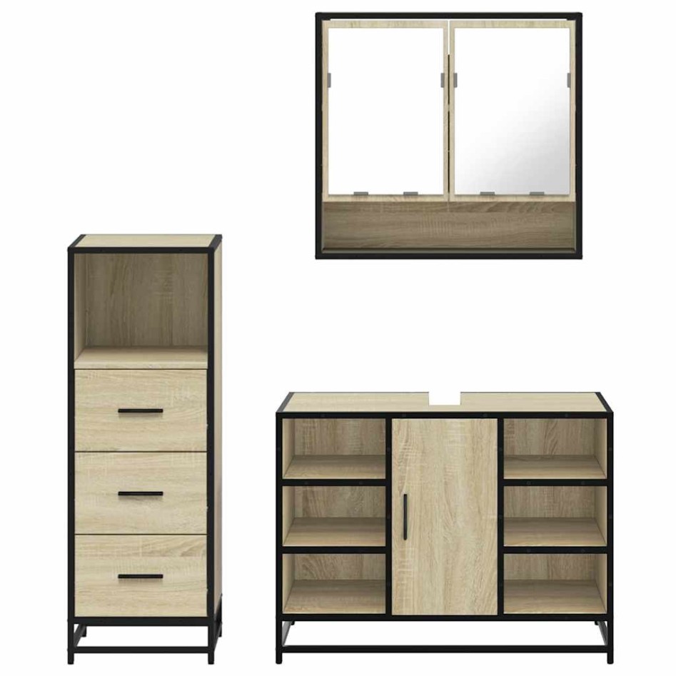 Set de muebles de baño 3 pzas madera contrachapada roble
