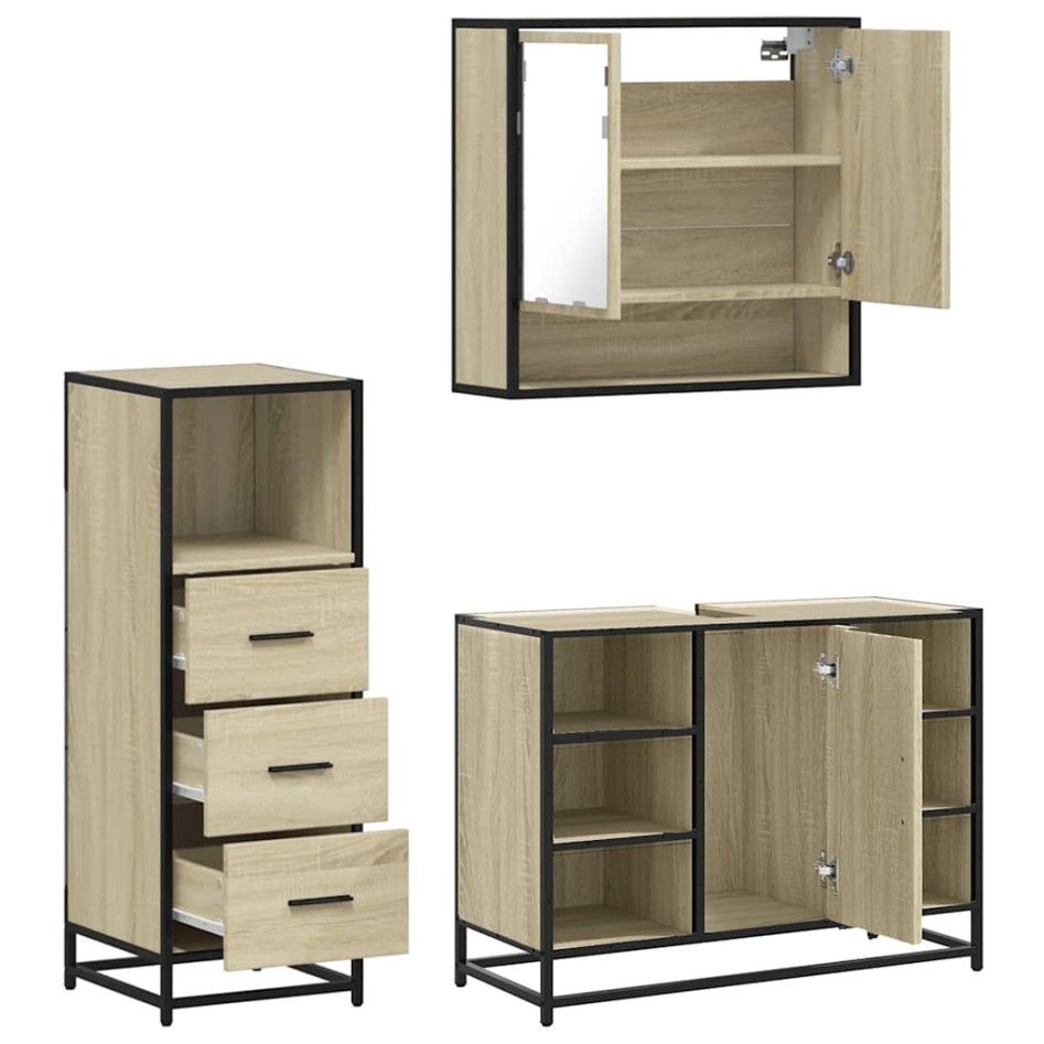 Set de muebles de baño 3 pzas madera contrachapada roble