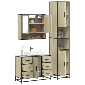 Set de muebles de baño 3 pzas madera contrachapada roble