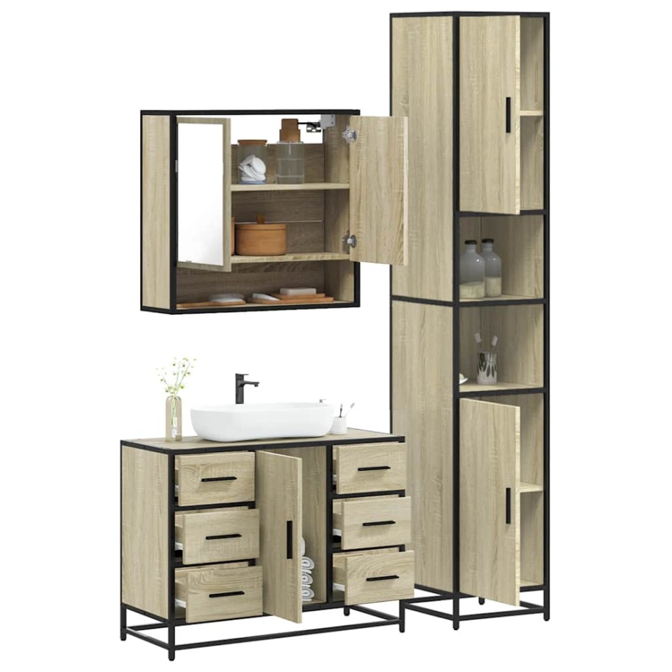 Set de muebles de baño 3 pzas madera contrachapada roble