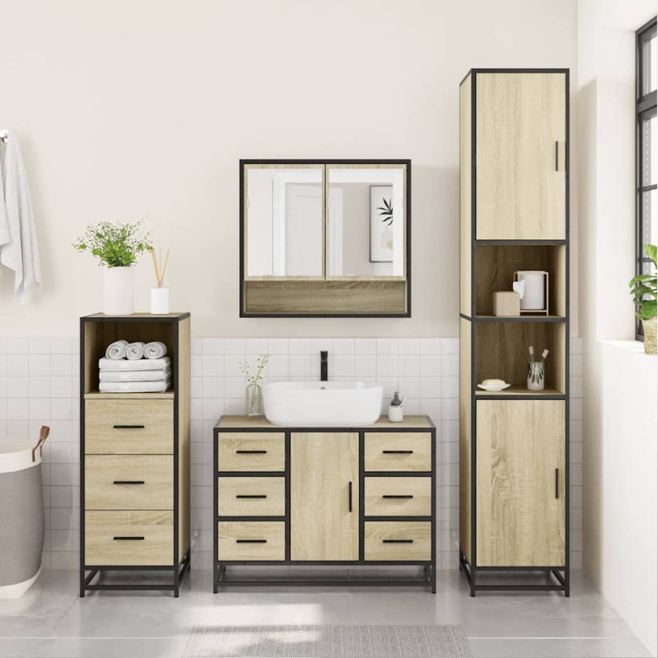Set de muebles de baño 3 pzas madera contrachapada roble