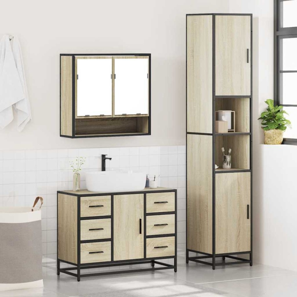 Set de muebles de baño 3 pzas madera contrachapada roble