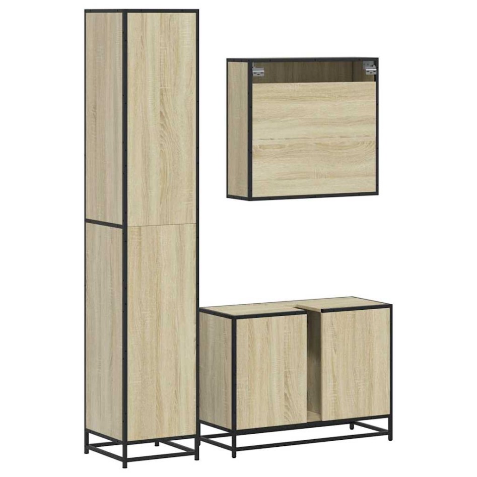 Set de muebles de baño 3 pzas madera contrachapada roble