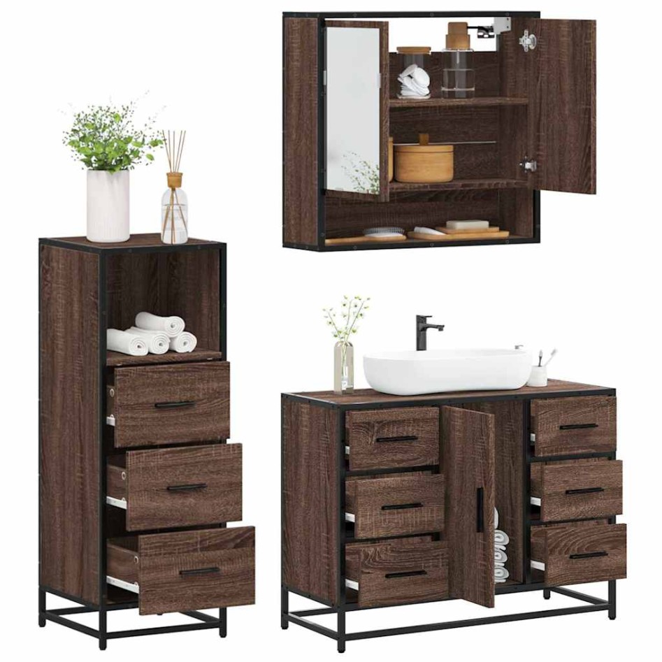 Set de muebles baño 3 pzas madera contrachapada roble