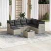 Set de sofás de jardín 8 pzas y cojines ratán sintético gris