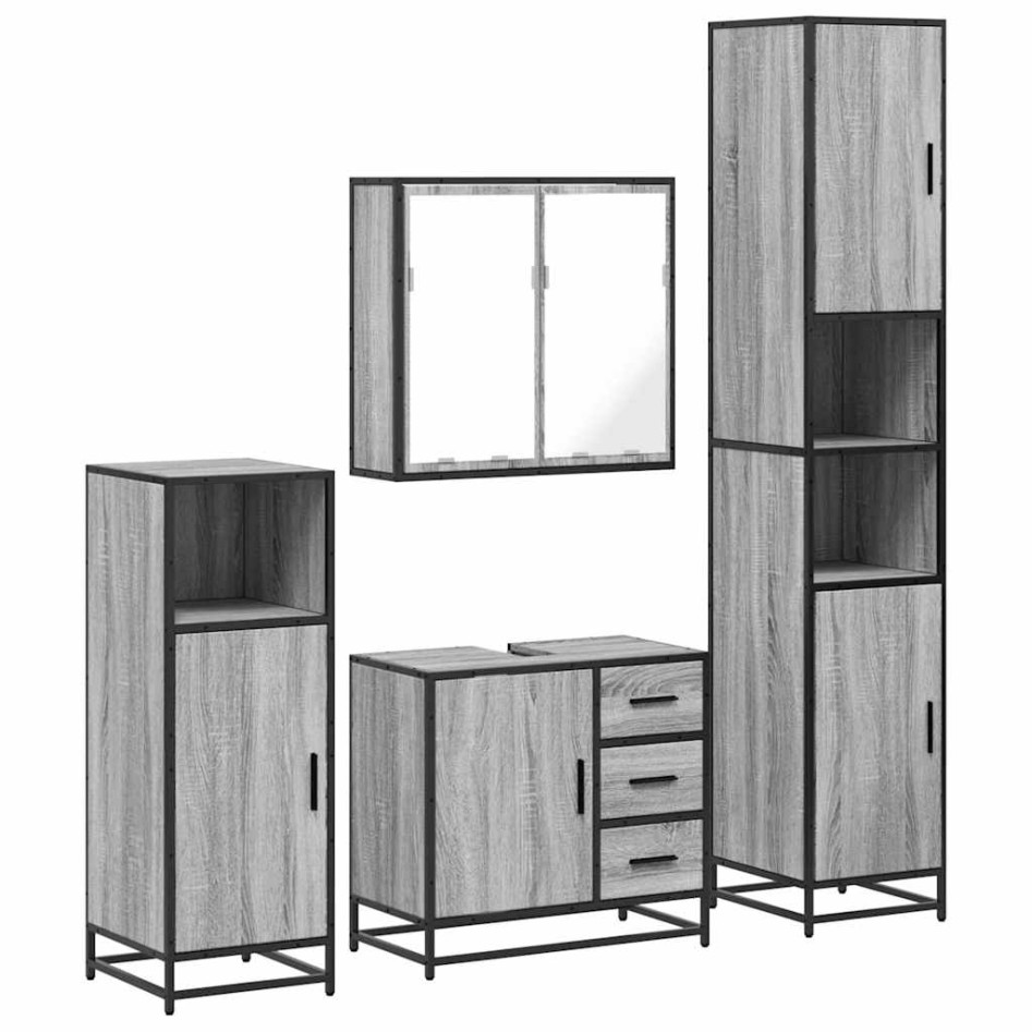 Set de muebles de baño 4 pzas madera contrachapada gris