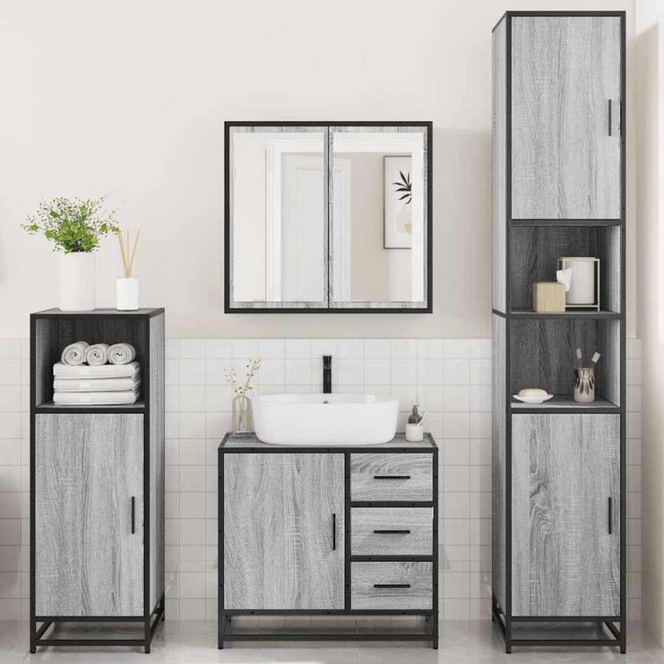 Set de muebles de baño 4 pzas madera contrachapada gris