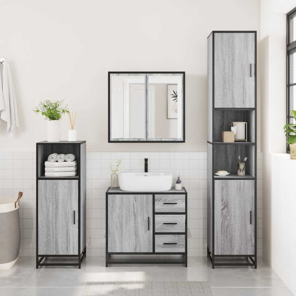 Set de muebles de baño 4 pzas madera contrachapada gris