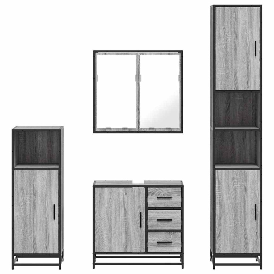 Set de muebles de baño 4 pzas madera contrachapada gris