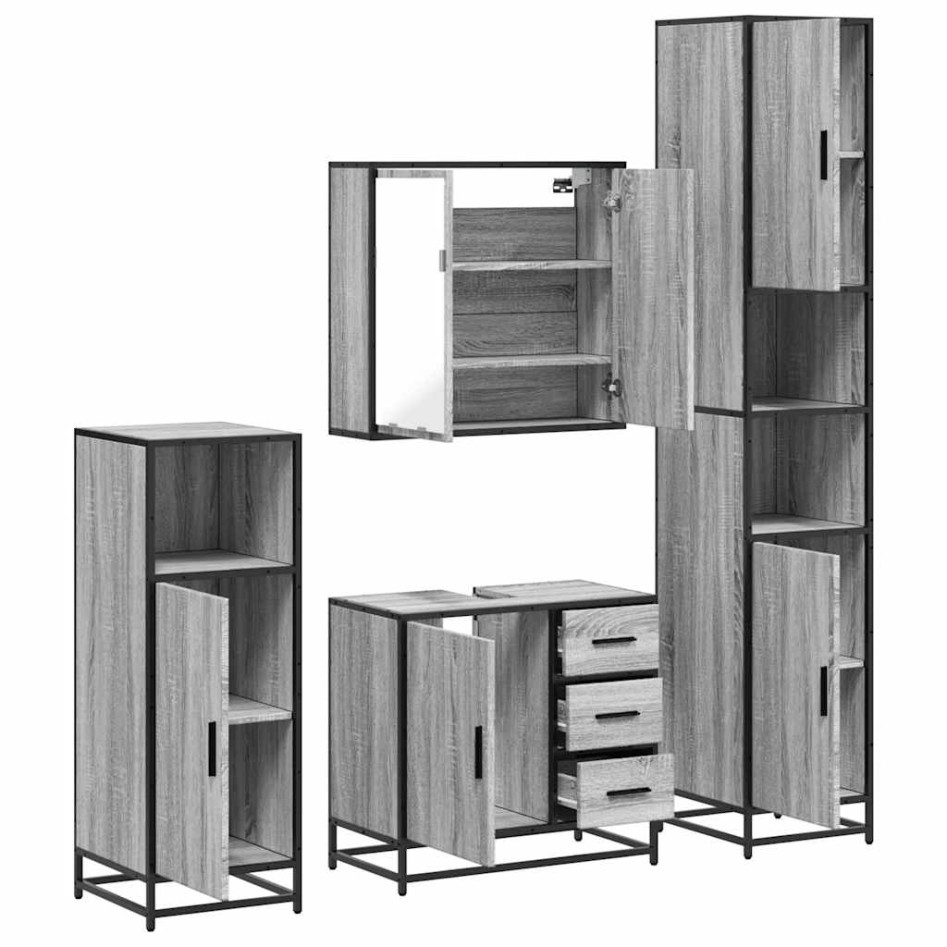 Set de muebles de baño 4 pzas madera contrachapada gris