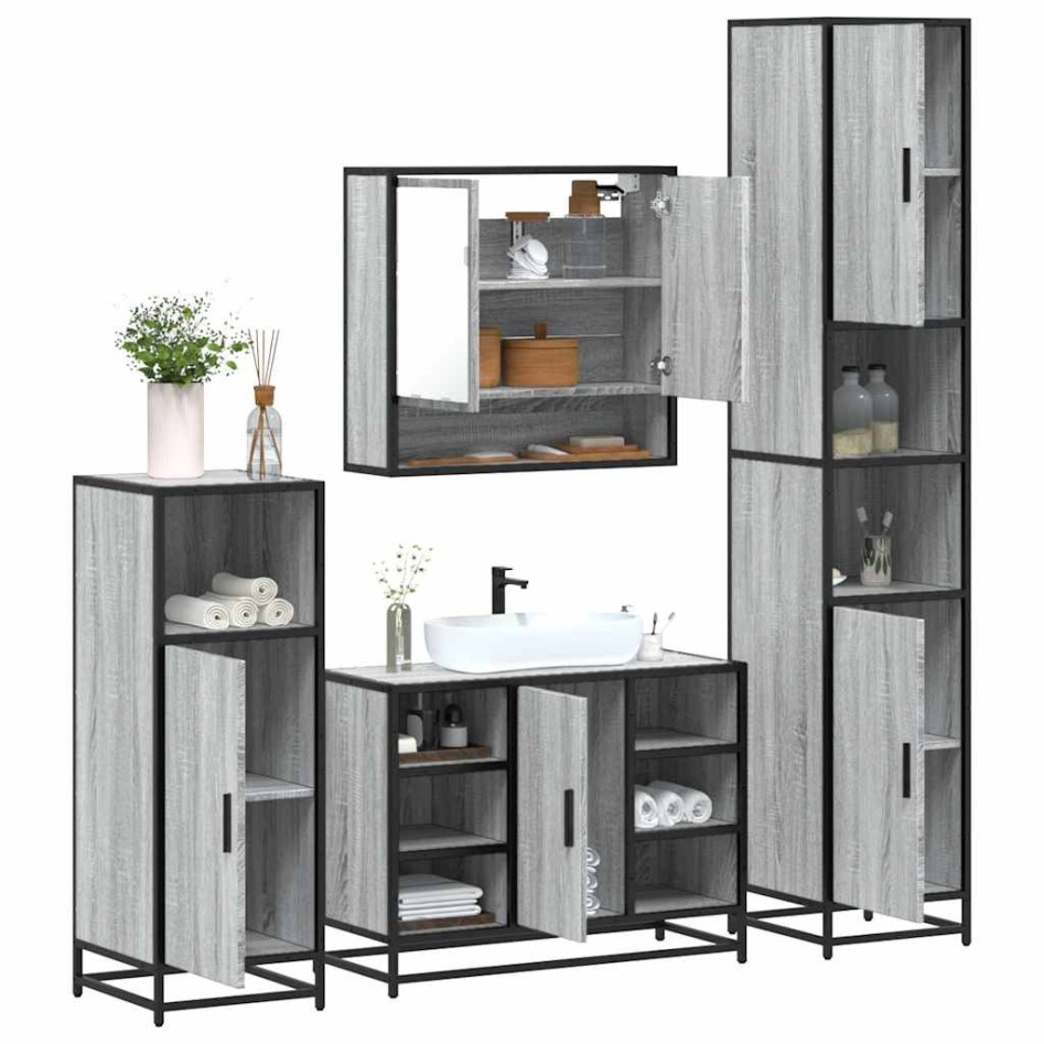 Set de muebles de baño 4 pzas madera contrachapada gris