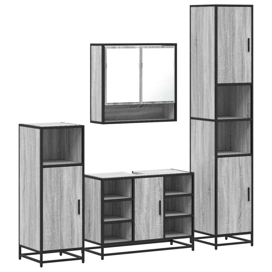 Set de muebles de baño 4 pzas madera contrachapada gris