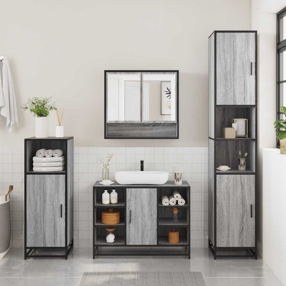 Set de muebles de baño 4 pzas madera contrachapada gris