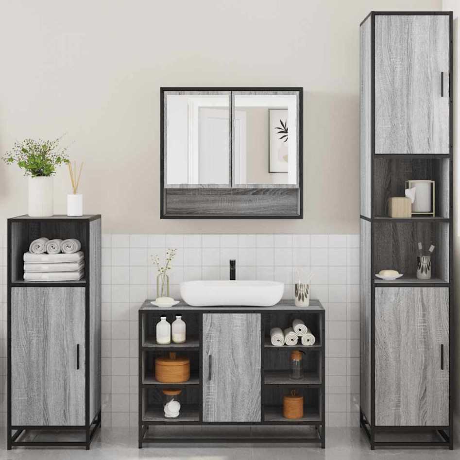 Set de muebles de baño 4 pzas madera contrachapada gris