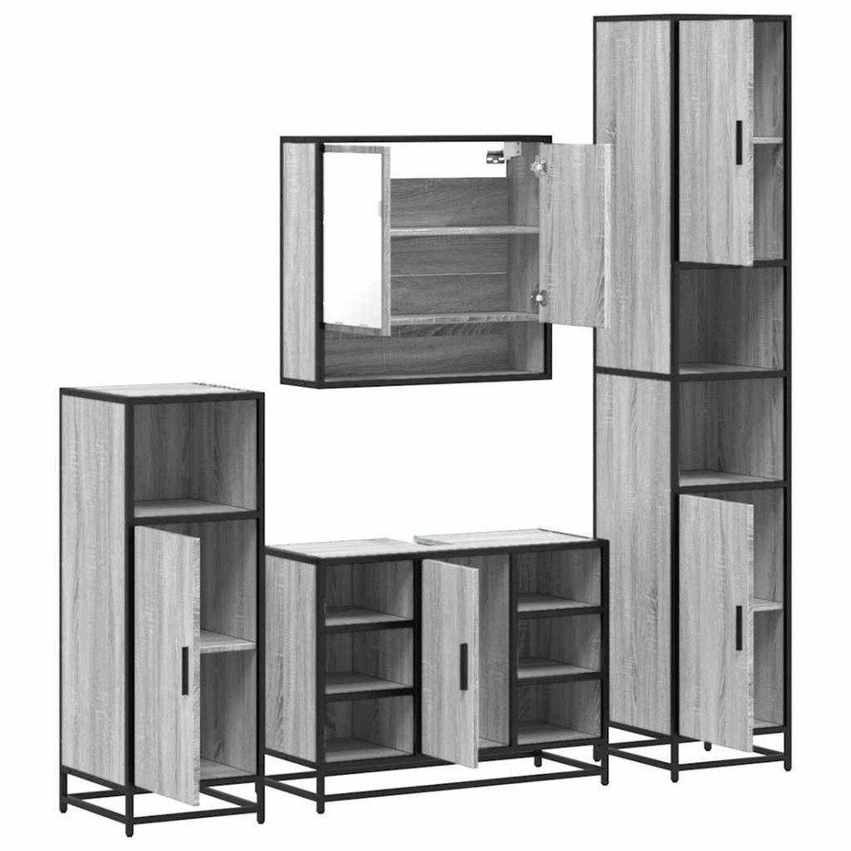 Set de muebles de baño 4 pzas madera contrachapada gris