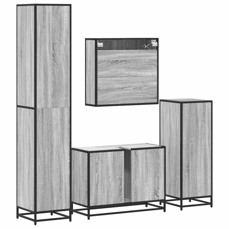 Set de muebles de baño 4 pzas madera contrachapada gris