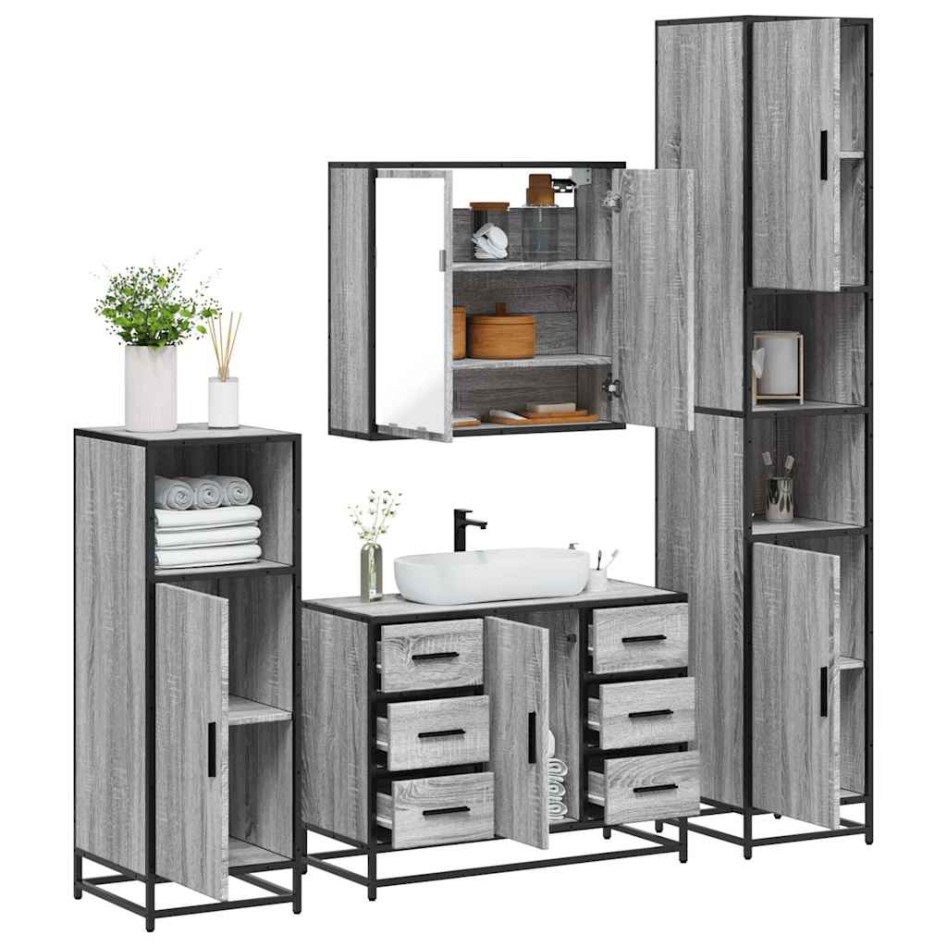 Set de muebles de baño 4 pzas madera contrachapada gris