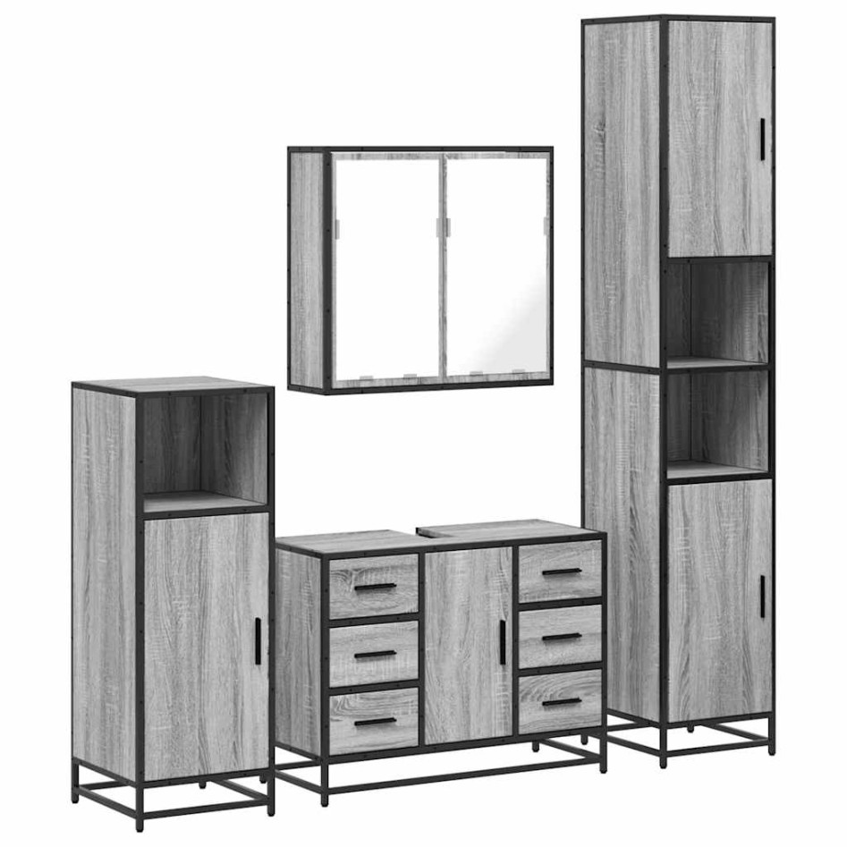 Set de muebles de baño 4 pzas madera contrachapada gris