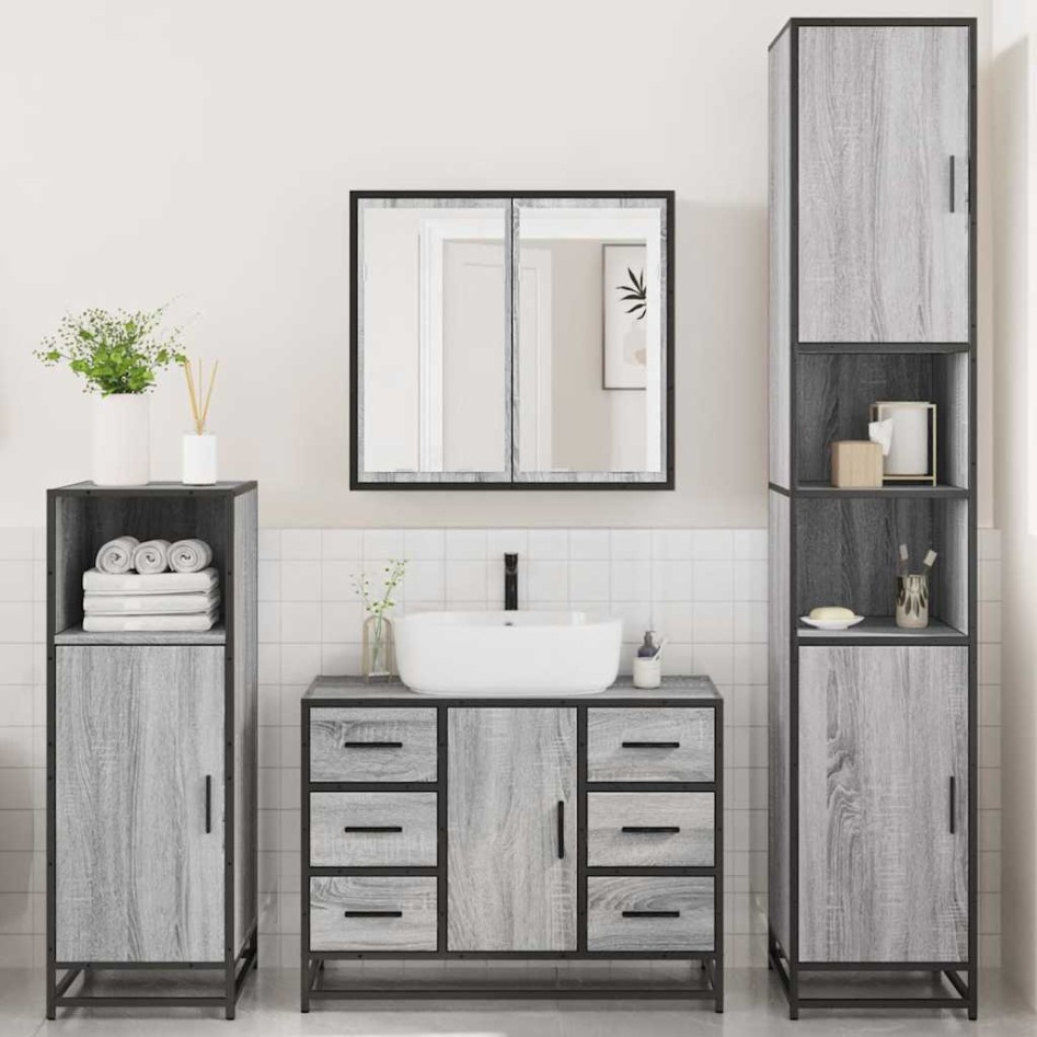 Set de muebles de baño 4 pzas madera contrachapada gris