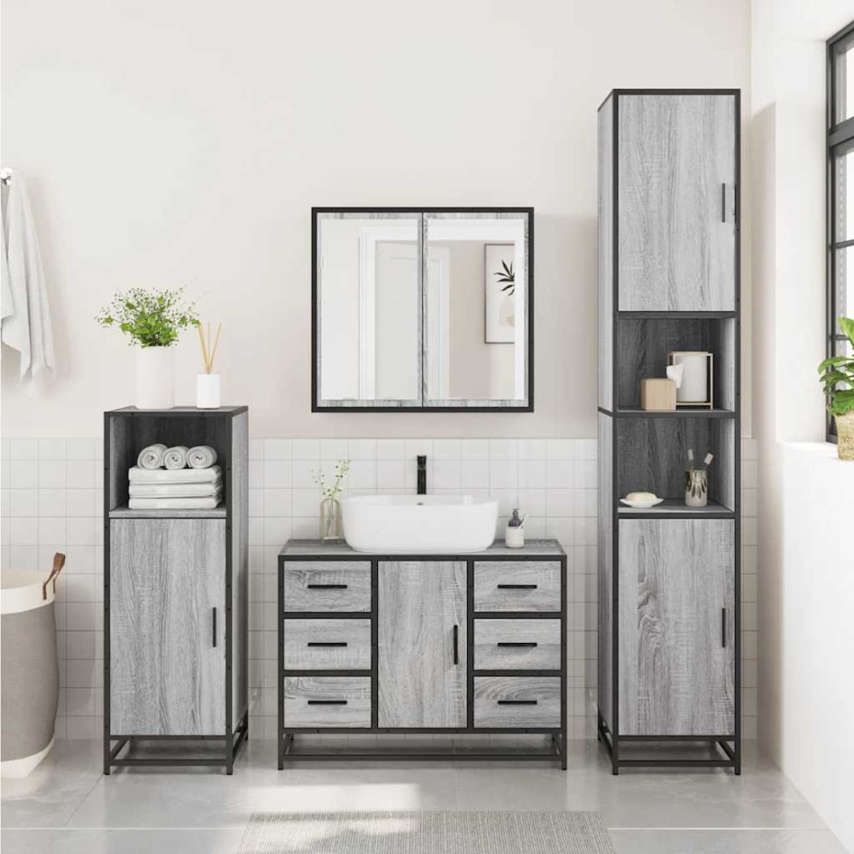 Set de muebles de baño 4 pzas madera contrachapada gris