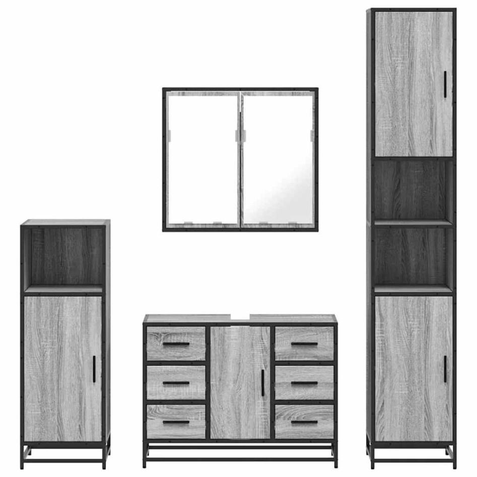 Set de muebles de baño 4 pzas madera contrachapada gris