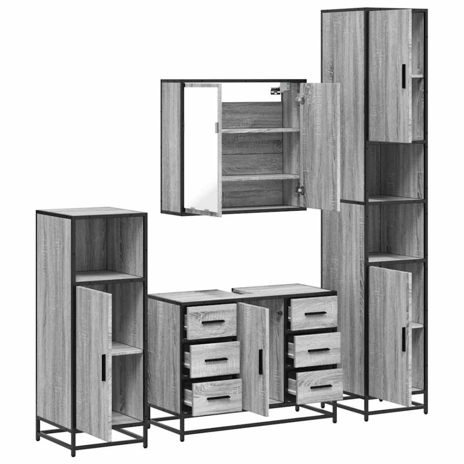 Set de muebles de baño 4 pzas madera contrachapada gris