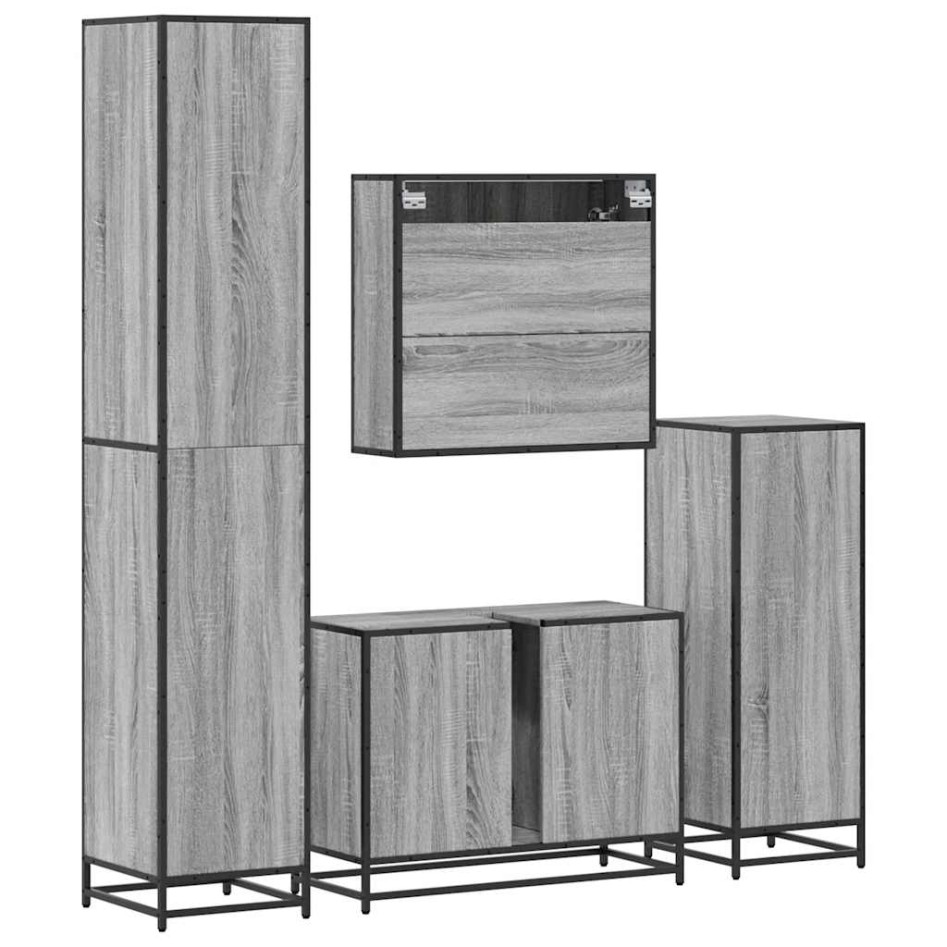 Set de muebles de baño 4 pzas madera contrachapada gris
