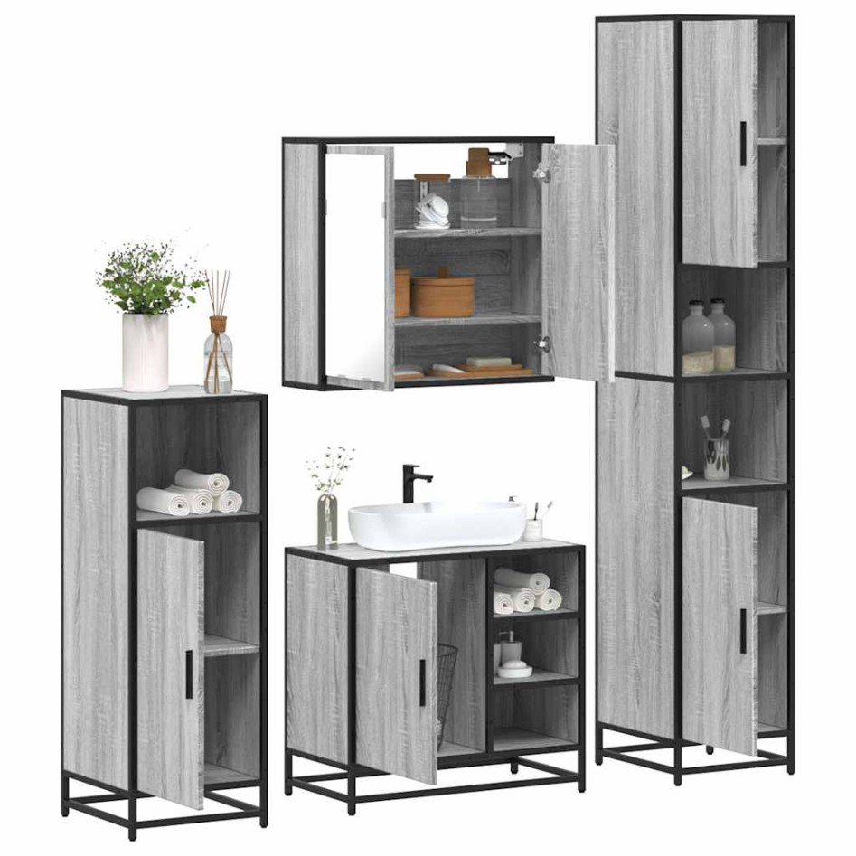 Set de muebles de baño 4 pzas madera contrachapada gris