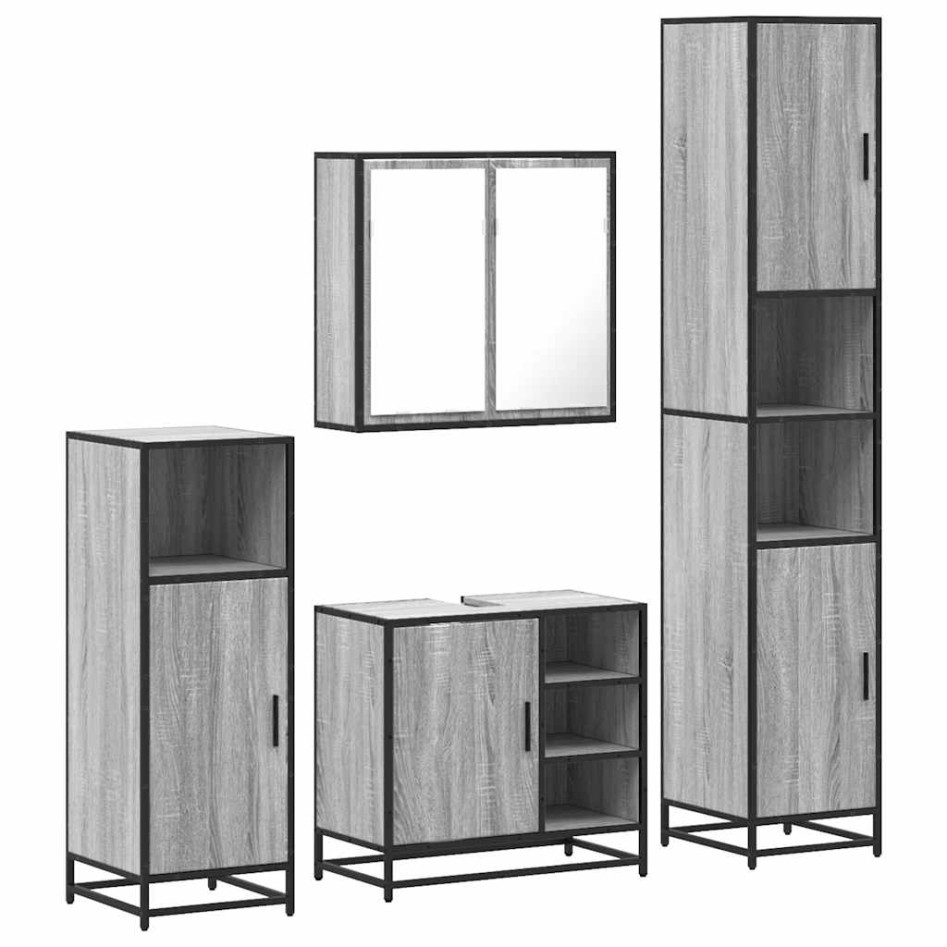 Set de muebles de baño 4 pzas madera contrachapada gris