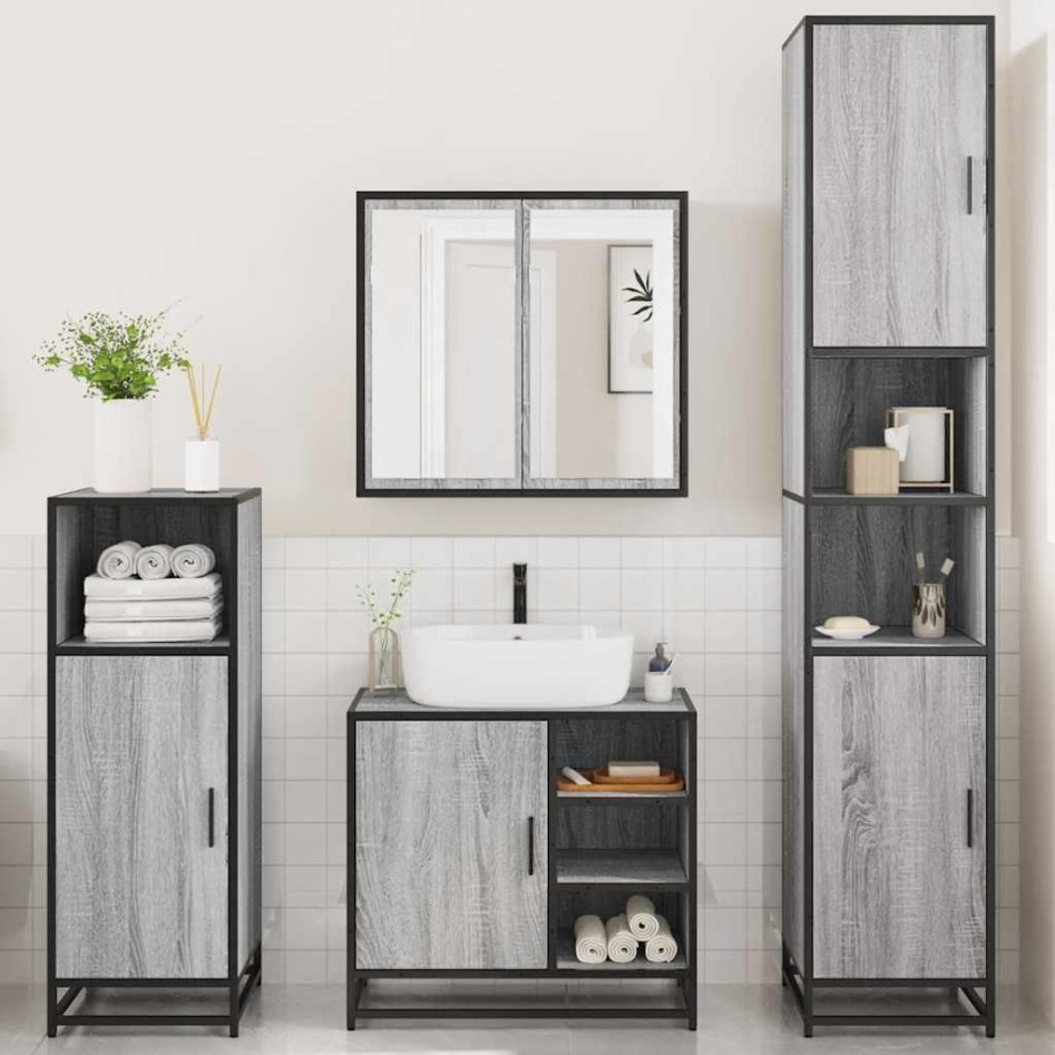 Set de muebles de baño 4 pzas madera contrachapada gris