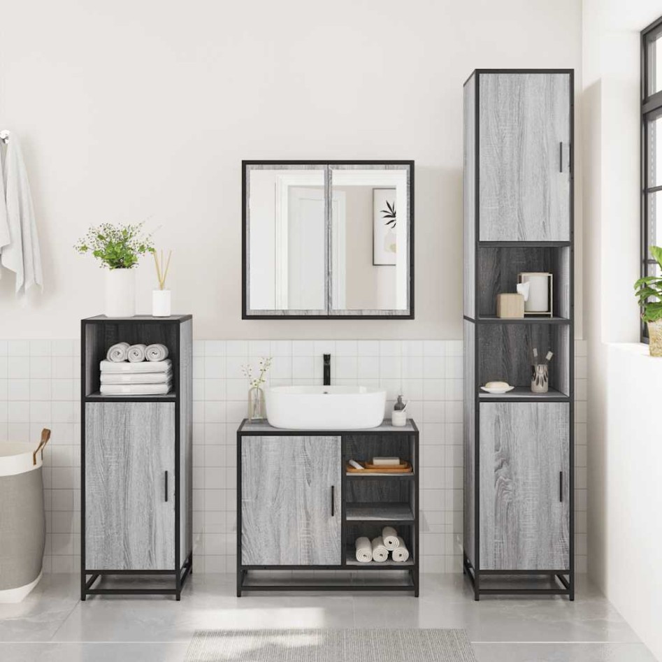 Set de muebles de baño 4 pzas madera contrachapada gris