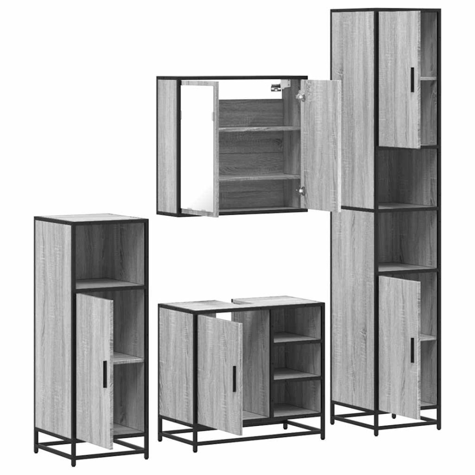 Set de muebles de baño 4 pzas madera contrachapada gris