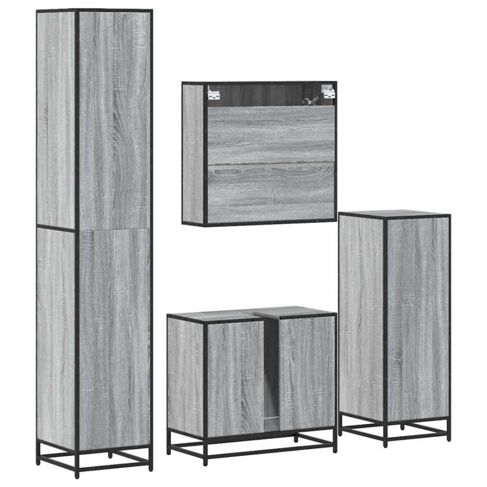Set de muebles de baño 4 pzas madera contrachapada gris