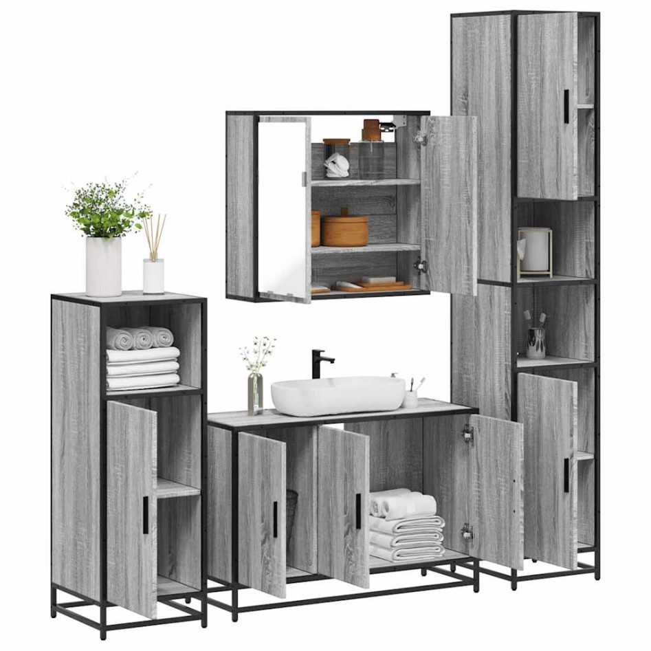 Set de muebles de baño 4 pzas madera contrachapada gris