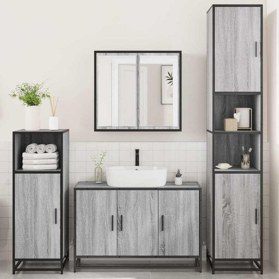Set de muebles de baño 4 pzas madera contrachapada gris