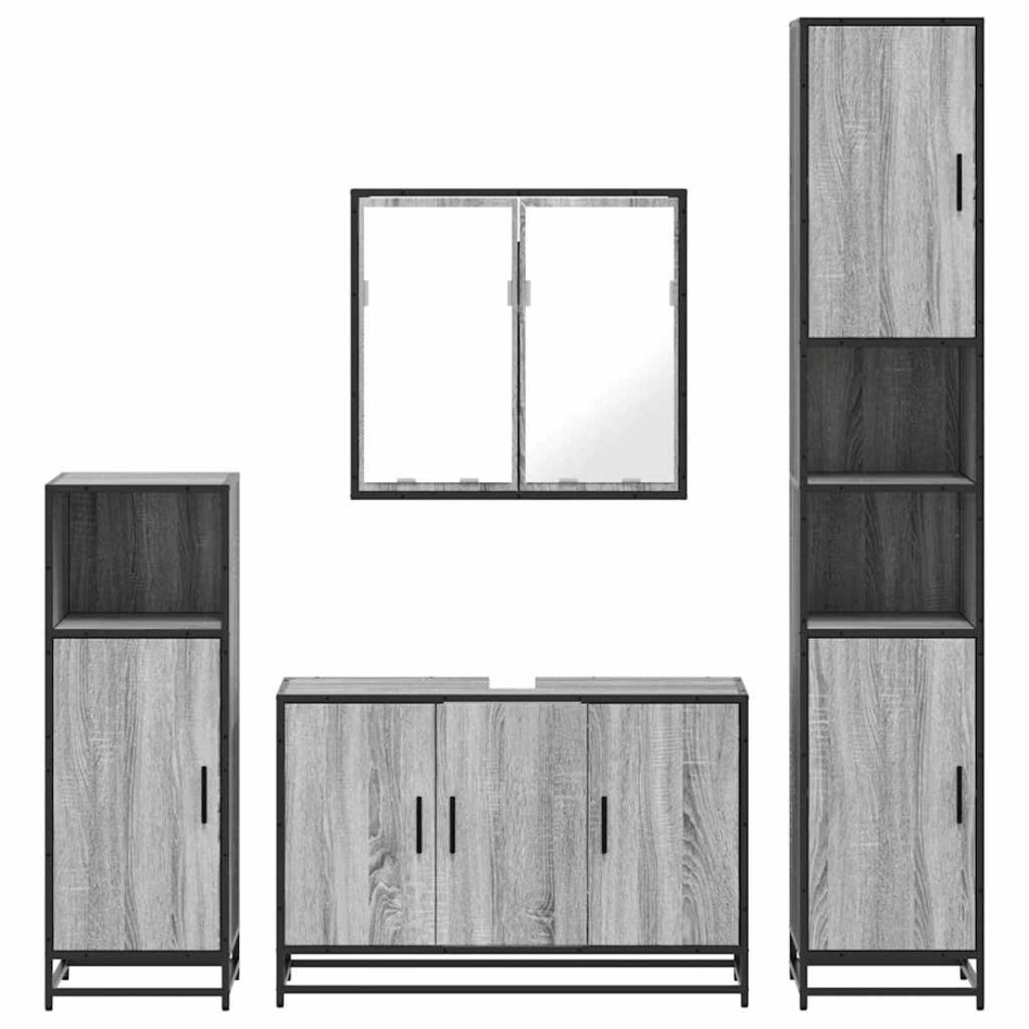 Set de muebles de baño 4 pzas madera contrachapada gris