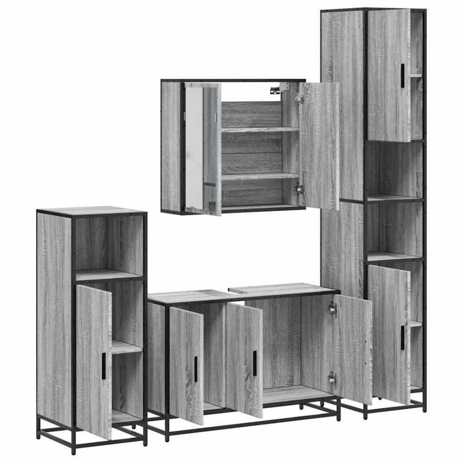 Set de muebles de baño 4 pzas madera contrachapada gris