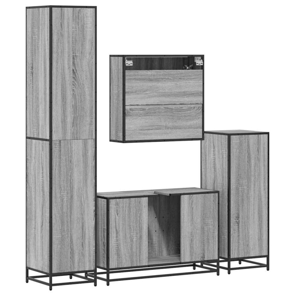 Set de muebles de baño 4 pzas madera contrachapada gris