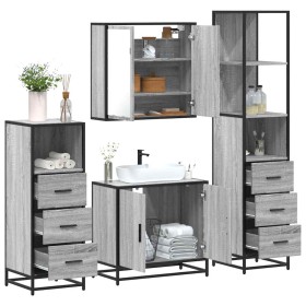 Set de muebles de baño 4 pzas madera contrachapada gris