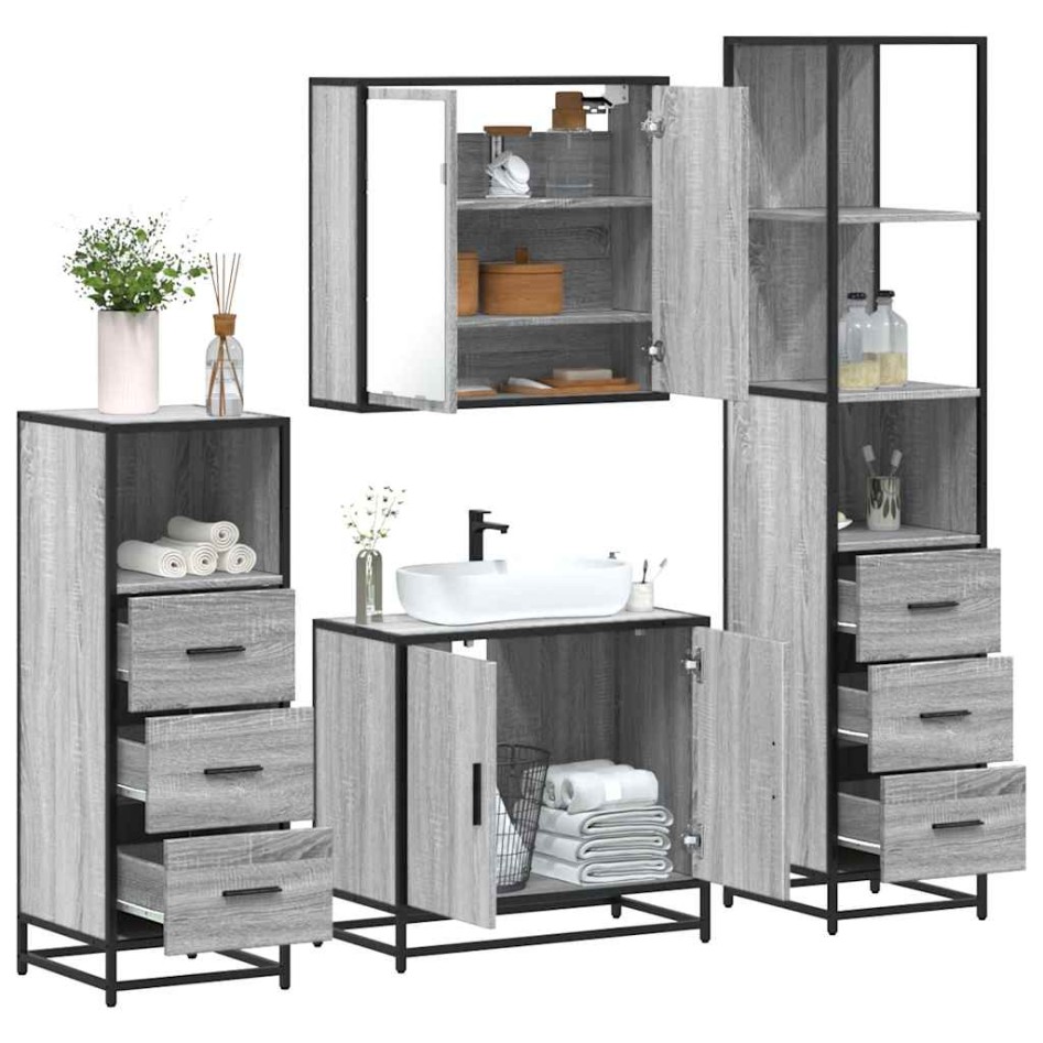 Set de muebles de baño 4 pzas madera contrachapada gris
