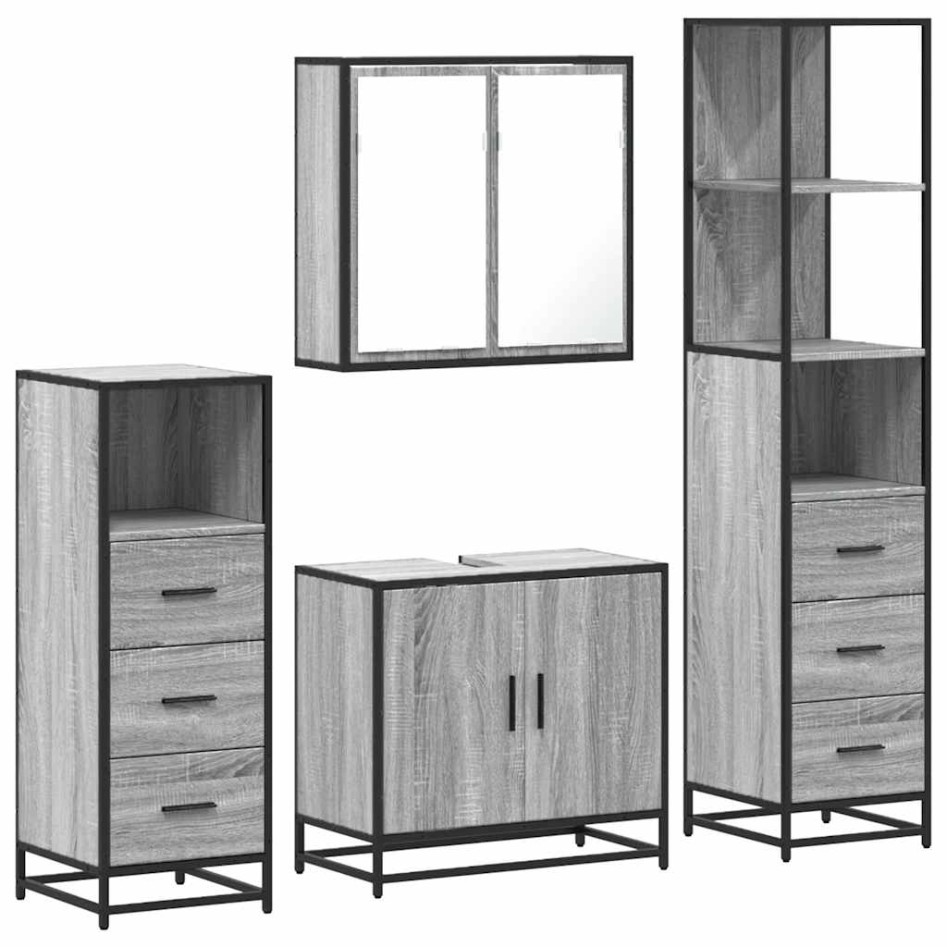 Set de muebles de baño 4 pzas madera contrachapada gris