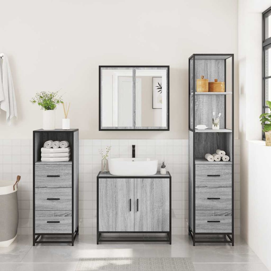 Set de muebles de baño 4 pzas madera contrachapada gris