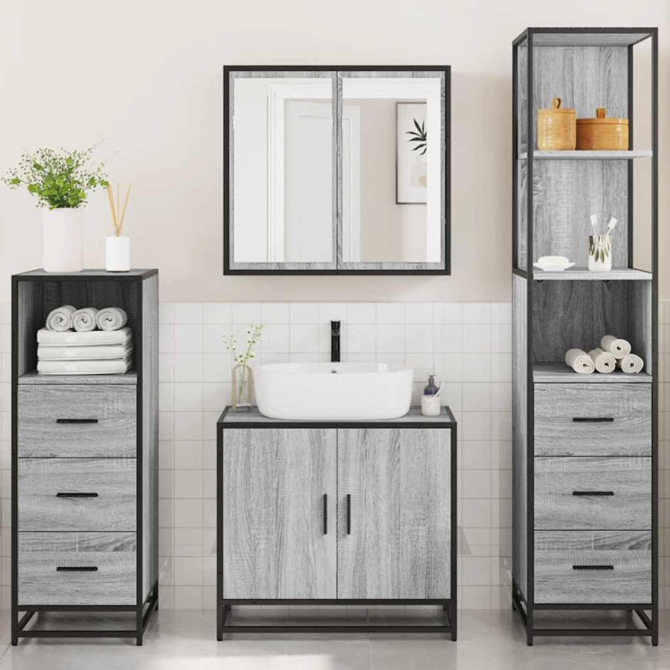 Set de muebles de baño 4 pzas madera contrachapada gris
