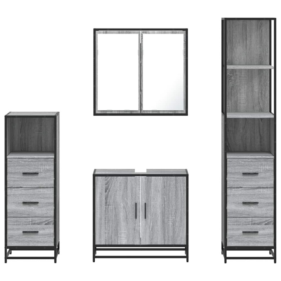 Set de muebles de baño 4 pzas madera contrachapada gris