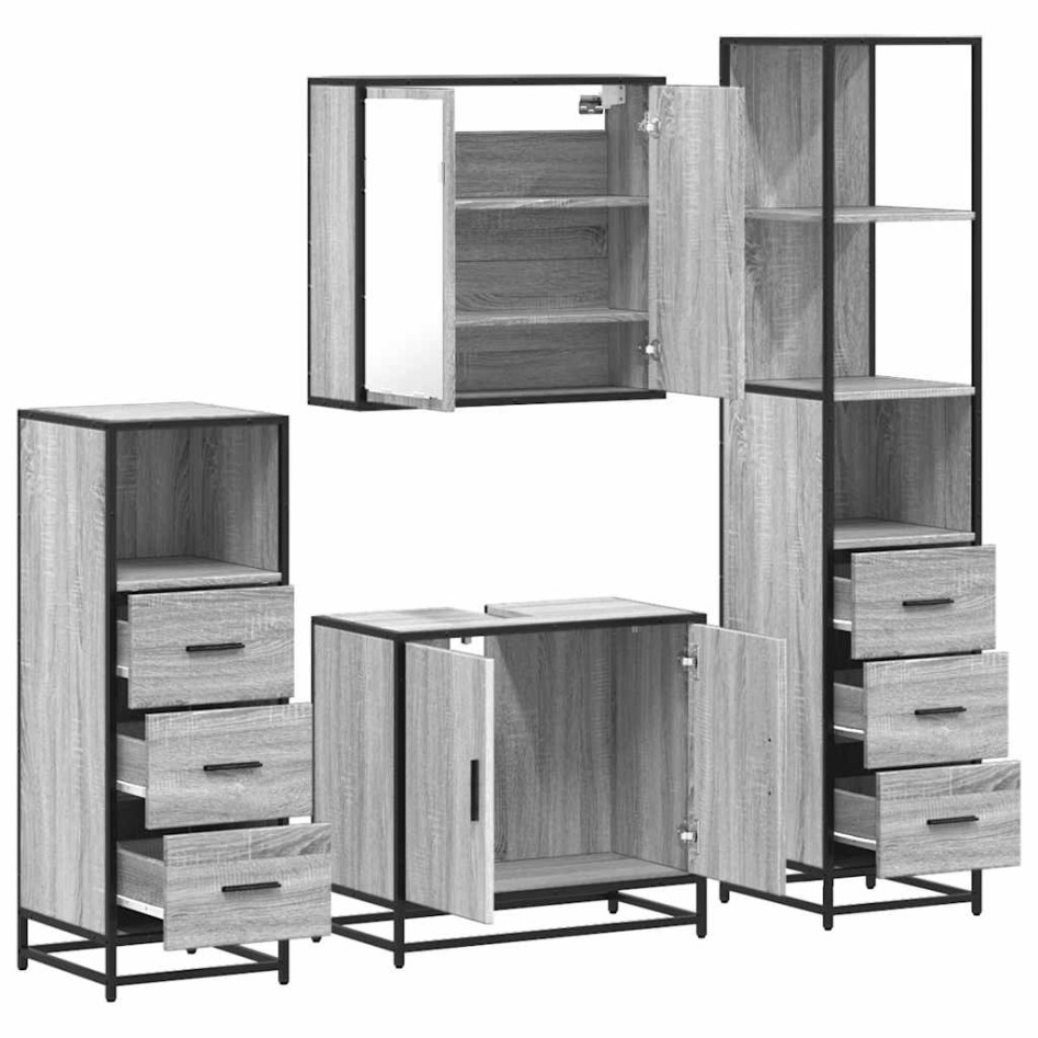 Set de muebles de baño 4 pzas madera contrachapada gris